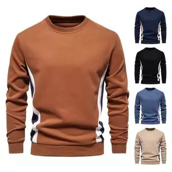 Осень-зима мужской топ с круглым вырезом свободный контрастный цвет эластичные манжеты пуловер пэчворк S абрикосовый