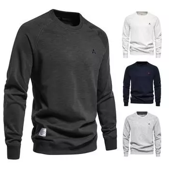 Осень-зима мужской топ с круглым вырезом, свободный однотонный эластичный манжет, пуловер средней длины, спортивная повседневная школьная толстовка XL темно-синий