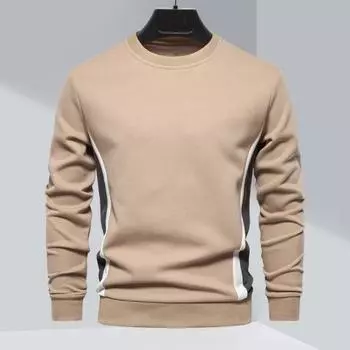 Осень-зима мужской топ с круглым вырезом свободный контрастный цвет эластичные манжеты S чёрный