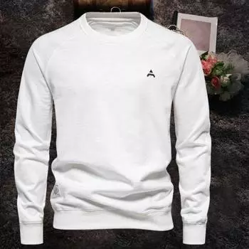 Осень-зима мужской топ с круглым вырезом свободный однотонный эластичный манжет пуловер XL темно-синий