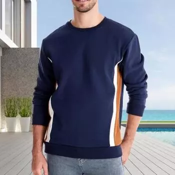 Осень-зима мужской топ с круглым вырезом, свободный, контрастного цвета, эластичные манжеты, пуловер в стиле пэчворк, средняя длина, спортивная повседневная одежда, школьная толстовка S