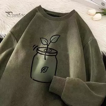 Осень-зима мужской топ с круглым вырезом, свободный, чистый цвет, растительный принт, эластичные манжеты, пуловер средней длины, спортивная повседневная одежда, школьная толстовка XL чёрный