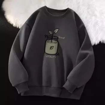 Осень-зима мужской топ с круглым вырезом, свободный, чистый цвет, растительный принт, эластичные манжеты M зелёный