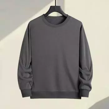 Осень-зима мужской топ с круглым вырезом, свободный, однотонный, эластичные манжеты, пуловер, средний M чёрный