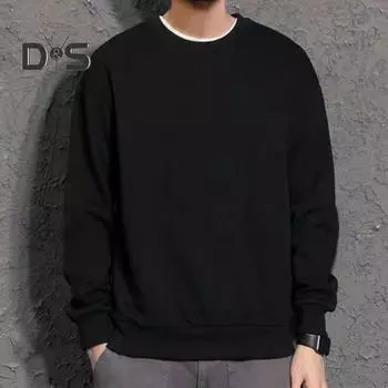 Осень-зима мужской топ с круглым вырезом, свободный, однотонный, эластичные манжеты, пуловер средней длины, спортивная повседневная одежда, школьная толстовка M белый