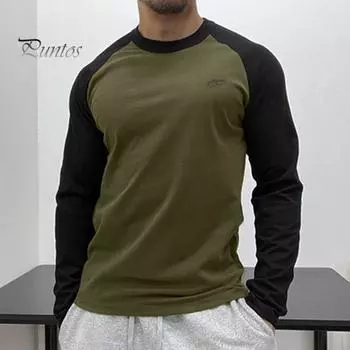 Осень-зима Мужской топ-топ облегающего кроя с рукавами реглан в стиле пэчворк с круглым вырезом, эластичный свитер с длинными рукавами, средней длины, для фитнеса, повседневная одежда, рубашка S белый