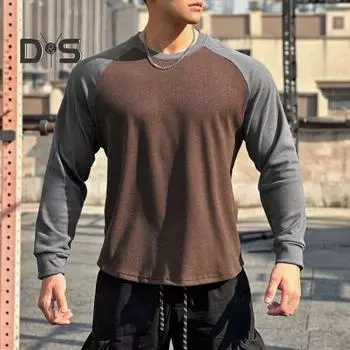 Осень-зима Мужской топ-топ облегающего кроя с о-образным вырезом в стиле пэчворк, эластичный свитер с длинными рукавами, средней длины, для фитнеса, тренировок, бега, повседневной носки, рубашка S белый