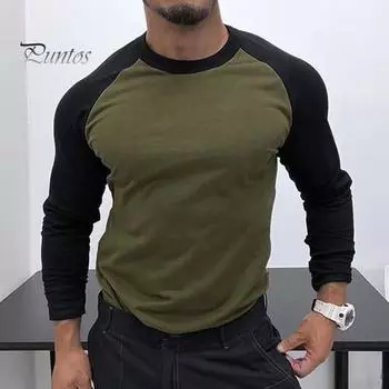 Осень-зима мужской топ-топ облегающий лоскутный свитер с круглым вырезом, эластичный, с длинными рукавами, средней длины, для фитнеса, повседневная одежда, рубашка XXL серый