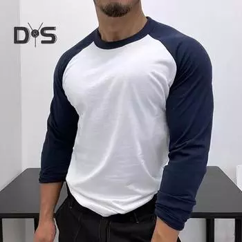 Осень-зима мужской топ-топ облегающий лоскутный свитер с круглым вырезом, эластичный, с длинными рукавами, средней длины, для фитнеса, повседневная одежда, рубашка XL серый