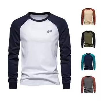 Осень-зима Мужской топ-топ Slim Fit Рукав реглан Лоскутная О-образный вырез Пуловер Эластичный S темно-синий