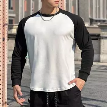 Осень-зима Мужской топ-топ Slim Fit Лоскутный свитер с круглым вырезом, эластичный длинный S кофейный