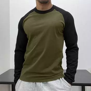 Осень-зима Мужской топ-топ Slim Fit Лоскутный O-образный вырез Пуловер Эластичный XL серый