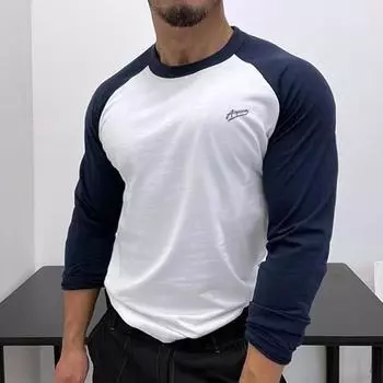 Осень-зима Мужской топ-топ Slim Fit Рукав реглан Лоскутное О-образный вырез S темно-серого