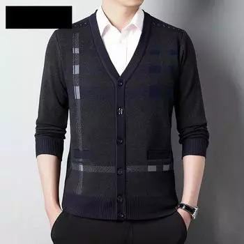 Осень-зима мужской винтажный вязаный свитер-кадиган повседневный кардиган на пуговицах куртки джемпер пальто S серый