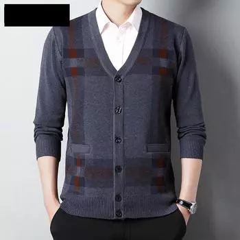 Осень-зима мужской винтажный вязаный свитер-кадиган повседневный кардиган на пуговицах куртки джемпер пальто XXXXL чёрный