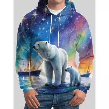 Осень-зима North Polo Bear свитера с длинными рукавами 3D-принтованный мужской худи с черным рисунком кошки модная спортивная толстовка S