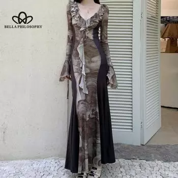 Осень-зима, новая длинная юбка с деревянным краем, сексуальное платье, длинная юбка, женское повседневное элегантное платье S