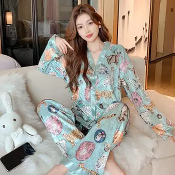 Осень-зима, новая флисовая женская пижама, корейская ночная рубашка с принтом в виде зоопарка, милая женская шикарная модная одежда для сна M синий
