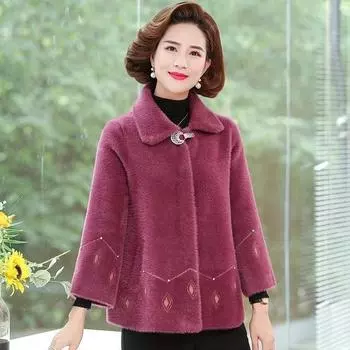 Осень-зима, новая куртка из искусственного норкового бархата для мам, короткое пальто, модное свободное теплое шерстяное пальто, повседневная женская базовая верхняя одежда, топы M