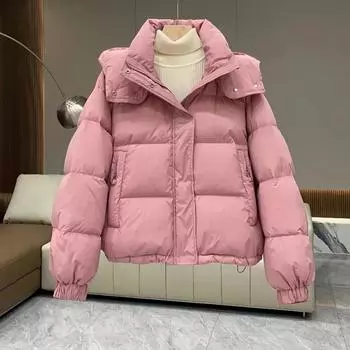 Осень-зима Новая куртка-пуховик из хлопка для женщин, корейская хлопковая подкладка, утолщенная теплая парка с капюшоном, короткое пальто для женщин, повседневный женский топ M чёрный