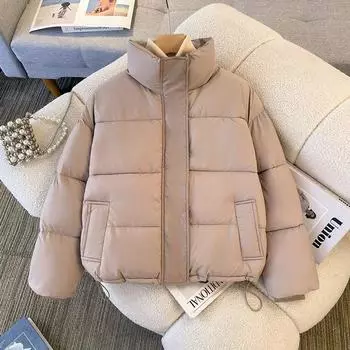 Осень-зима Новая мода V-образный вырез длинный рукав однотонные парки женская одежда корейские пуговицы теплые универсальные простые трендовые топы S хаки