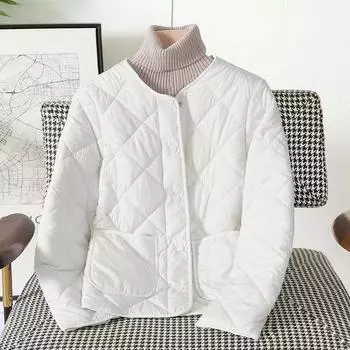 Осень-зима Новая мода V-образный вырез длинный рукав однотонные парки женская одежда корейские пуговицы теплые универсальные простые трендовые топы S белый