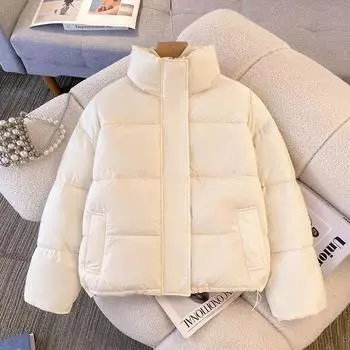 Осень-зима Новая мода V-образный вырез длинный рукав однотонные парки женская одежда корейские пуговицы теплые универсальные простые трендовые топы S хаки