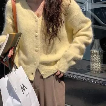 Осень-зима Новая мода V-образный вырез длинный рукав однотонные корейские пуловеры женская одежда повседневные пуговицы универсальные трикотажные трендовые топы S красный