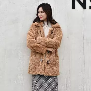 Осень-зима новая шуба женская средней длины из норки с начесом плюшевая шерстяная куртка L красный