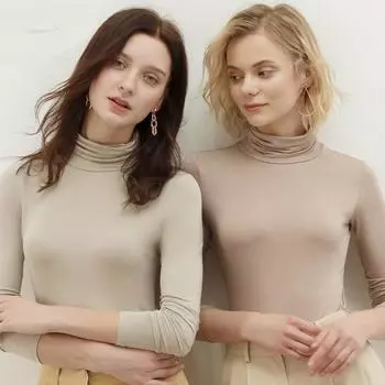 Осень-зима, новая женская футболка с длинными рукавами, однотонная рубашка с высоким воротником из модала, большие размеры, женские топы S красный