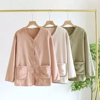 Осень/Зима Новая женская пижамная верхняя часть Осень/Зима Цельный топ Женский коралловый бархатный кардиган Домашняя одежда Одежда для сна M