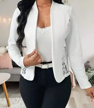 Осень-зима Новое модное однотонное кружевное темпераментное элегантное приталенное женское пальто с открытым воротником и длинными рукавами S чёрный