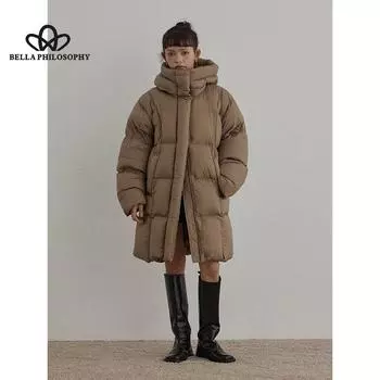 Осень-зима, новое повседневное пуховое пальто с капюшоном Cloud Sense 90, белое пальто на утином пуху, свободное теплое пуховое пальто средней длины onesize чёрный