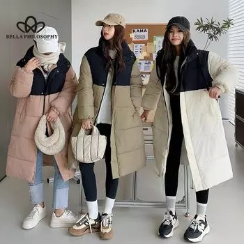 Осень-зима, новое свободное теплое пальто с хлопковой подкладкой, корейский стиль, контрастное цветное пальто с воротником, повседневное утолщенное пальто с хлопковой подкладкой S розовый