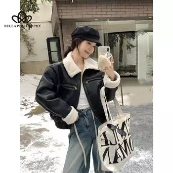 Осень-зима, новое свободное универсальное пальто в стиле Майяр, цельное пальто в корейском стиле на флисовой подкладке из утолщенного меха ягненка M коричневый