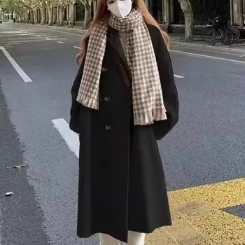 Осень/зима новое женское унисекс средней длины двубортная ветровка шерстяное пальто пальто S абрикосовый