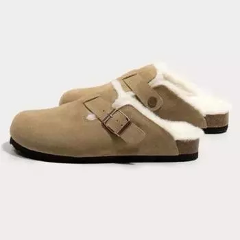 Осень-зима Новые хлопковые тапочки для женщин Модные новые закрытые носки короткие плюшевые женские полутапочки на платформе повседневные туфли-сабо 35 абрикосовый