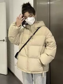 Осень-зима Новые модные однотонные толстовки с длинным рукавом Парки Женская одежда Корейские пуговицы Теплые универсальные простые трендовые топы L бежевый