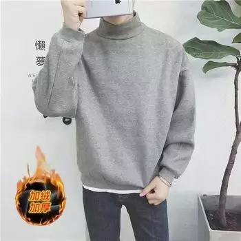Осень-зима, новые модные однотонные толстовки с высоким воротником и длинными рукавами, мужская одежда, универсальные корейские свободные простые топы L серый