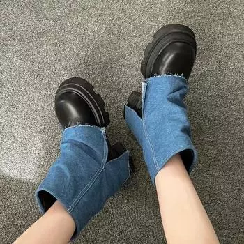 Осень-зима Новые модные женские повседневные брюки на толстой подошве длиной до середины голени, короткие, роскошные, прочные, туфли на платформе и каблуках Zapatos Mujer 35 синий