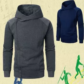 Осень-зима, новые мужские однотонные толстовки с капюшоном и длинным рукавом, с боковой косой молнией, модные спортивные толстовки с капюшоном Yasheng S темно-серого