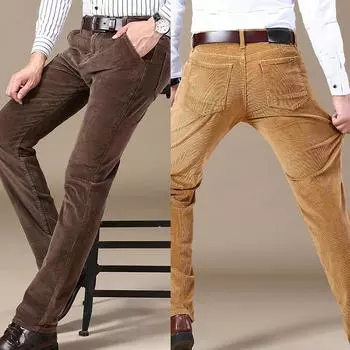 Осень-зима Новые мужские вельветовые повседневные брюки деловая мода однотонные эластичные обычные брюки большого размера мужские прямые брюки 28 чёрный