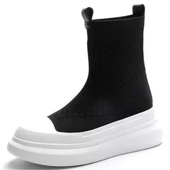 Осень Зима Новые Носки Обувь Женские Толстая Подошва Повседневные Большие Размеры Дышащие Вязаные Короткие Сапоги Женские Botas De Mujer 34 чёрный