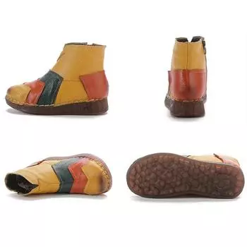 Осень-зима Новые повседневные женские ботильоны из натуральной кожи Мягкие нескользящие женские туфли на низком каблуке в стиле ретро Ботинки на платформе 35