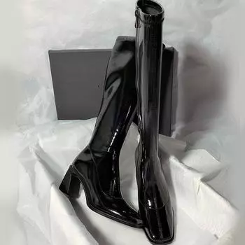 Осень-зима Новые сапоги на платформе, высокие сапоги на каблуке 8 см для женщин, однотонные, водонепроницаемые, длинные сапоги 35