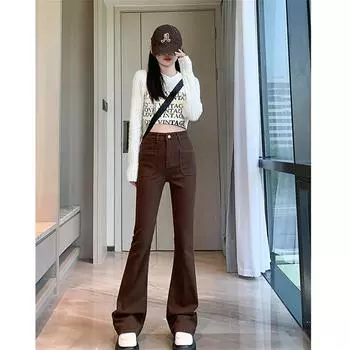 Осень-зима, новые свободные теплые брюки с высокой талией в стиле Харадзюку, джинсовые брюки, женские утепленные брюки-клеш, бархатные винтажные тонкие джинсовые брюки XS