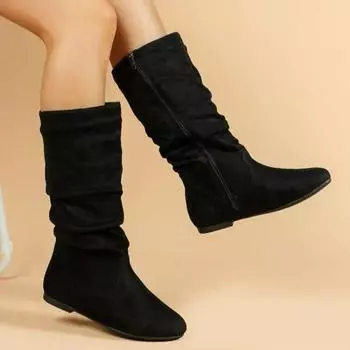 Осень-зима, новые туфли больших размеров на плоской подошве для женщин, модные женские высокие сапоги до бедра с боковой молнией, винтажные повседневные женские сапоги для верховой езды 36 чёрный