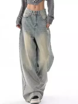 Осень/зима Новые винтажные свободные простые повседневные женские джинсы Американские классические тонкие модные с высокой талией потертые женские джинсы S-XL XL синий