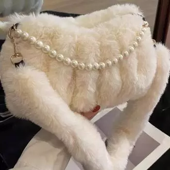Осень-зима Новые высококачественные текстурированные плюшевые женские сумки Модная жемчужная цепочка Маленькая квадратная сумка-тоут Портативная съемная сумка через плечо с ремнем через подмышку хаки