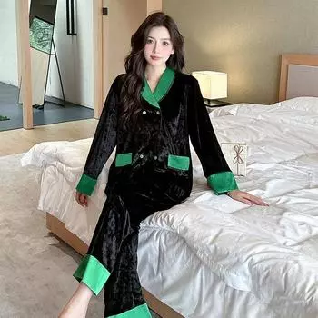 Осень-зима, новые женские пижамы из флиса Golden Diamond, французские элегантные двубортные пижамы для отдыха, щедрые, приличные, ленивые, ночная рубашка M бежевый